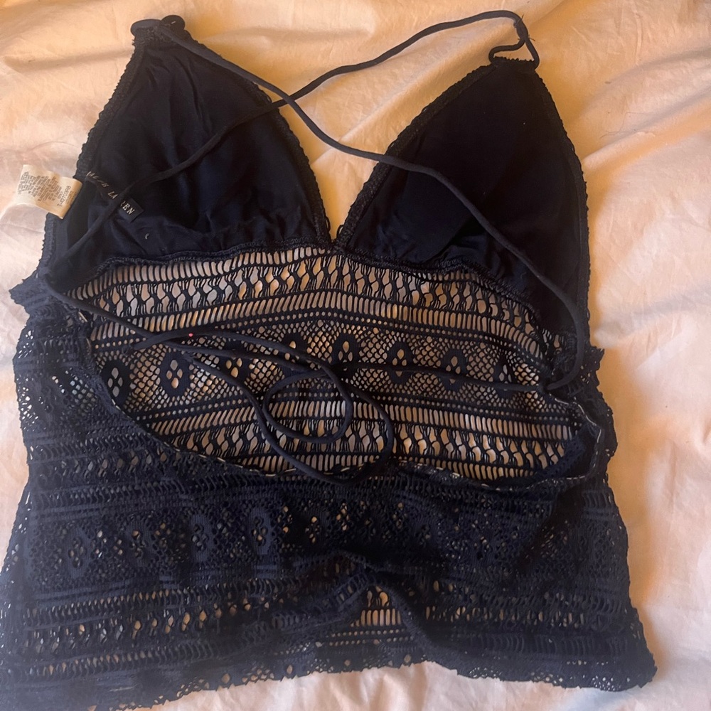 Dark navy crochet lace Ralph Lauren tankini top